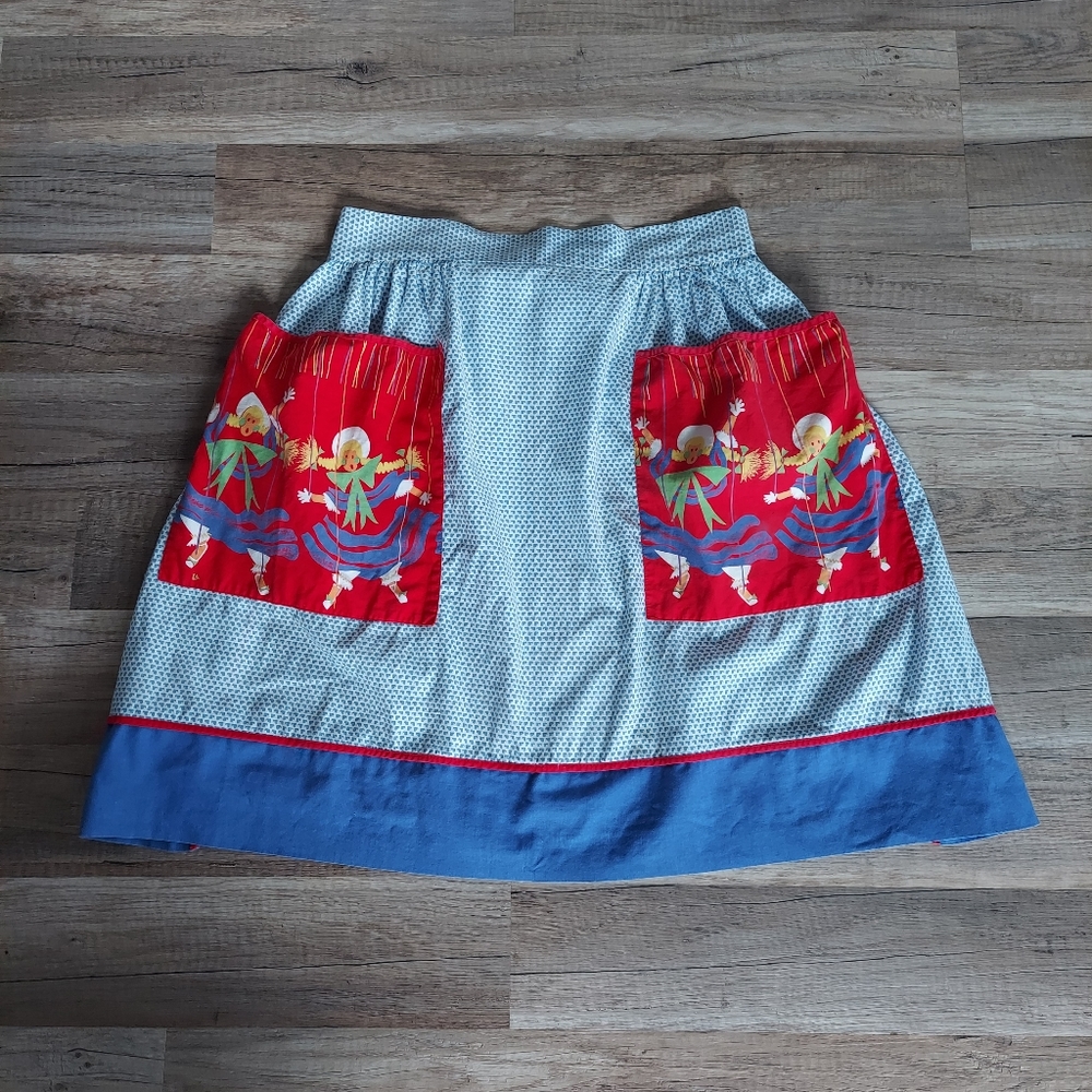 Vintage 60s 70s Folk Print Cotton Half Apron